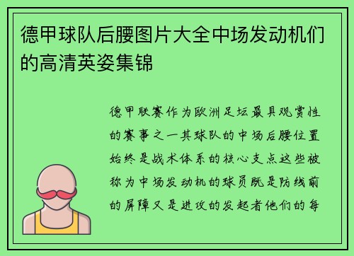 德甲球队后腰图片大全中场发动机们的高清英姿集锦